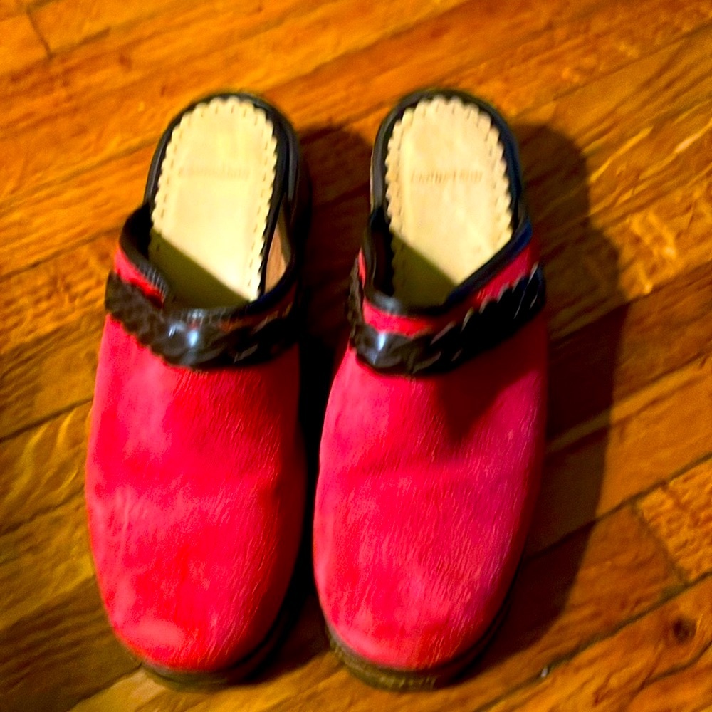 Lands End Suede Clogs with leather Made in Spain Braid and cork inspired